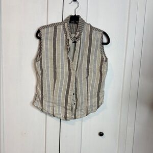 OPPIO - Striped Linen Sleeveless Button-Up Shirt - Approx a medium